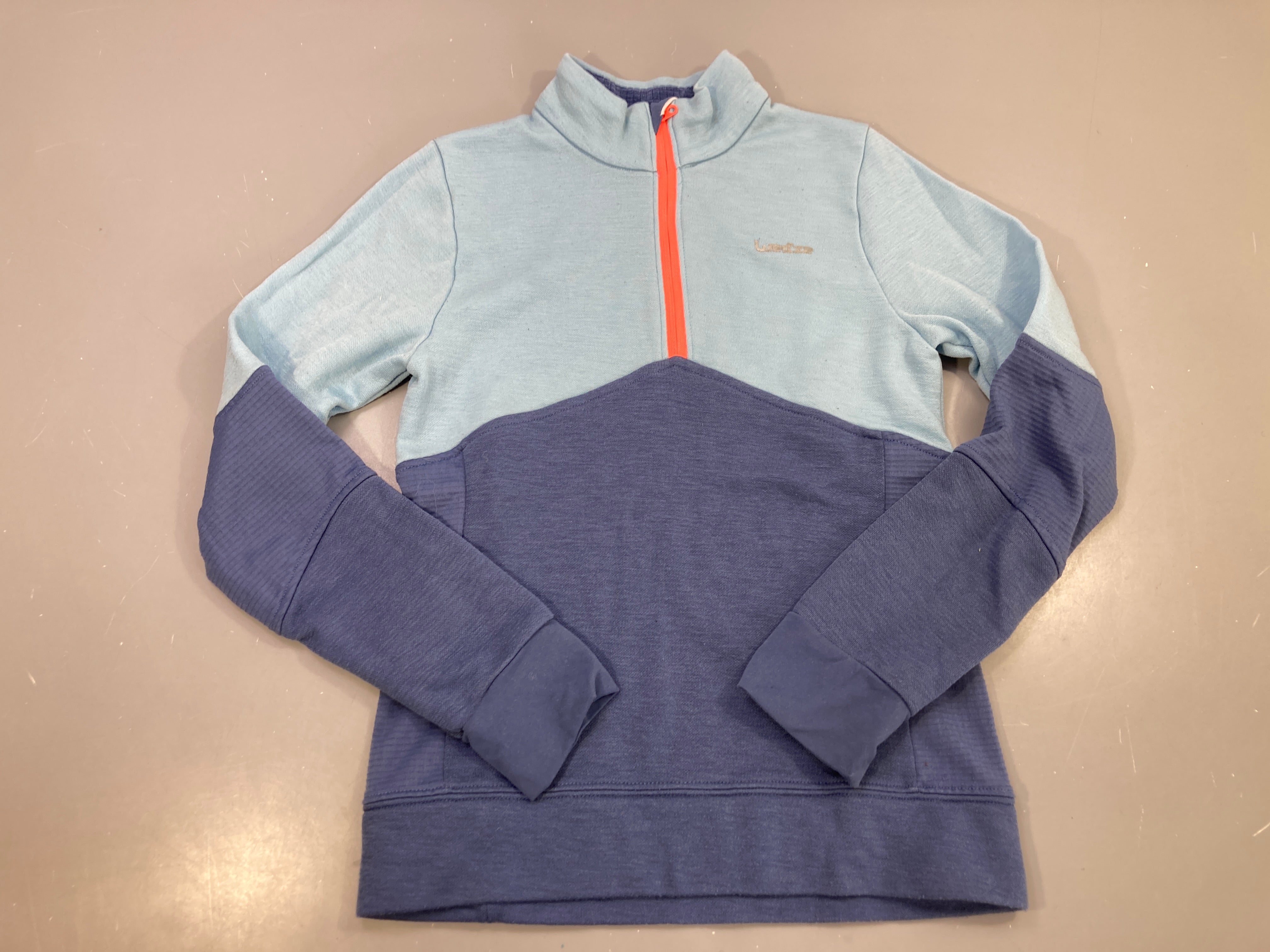Sweat col zippé bleu ciel et bleu marine, zip corail, Wedze, bouloché