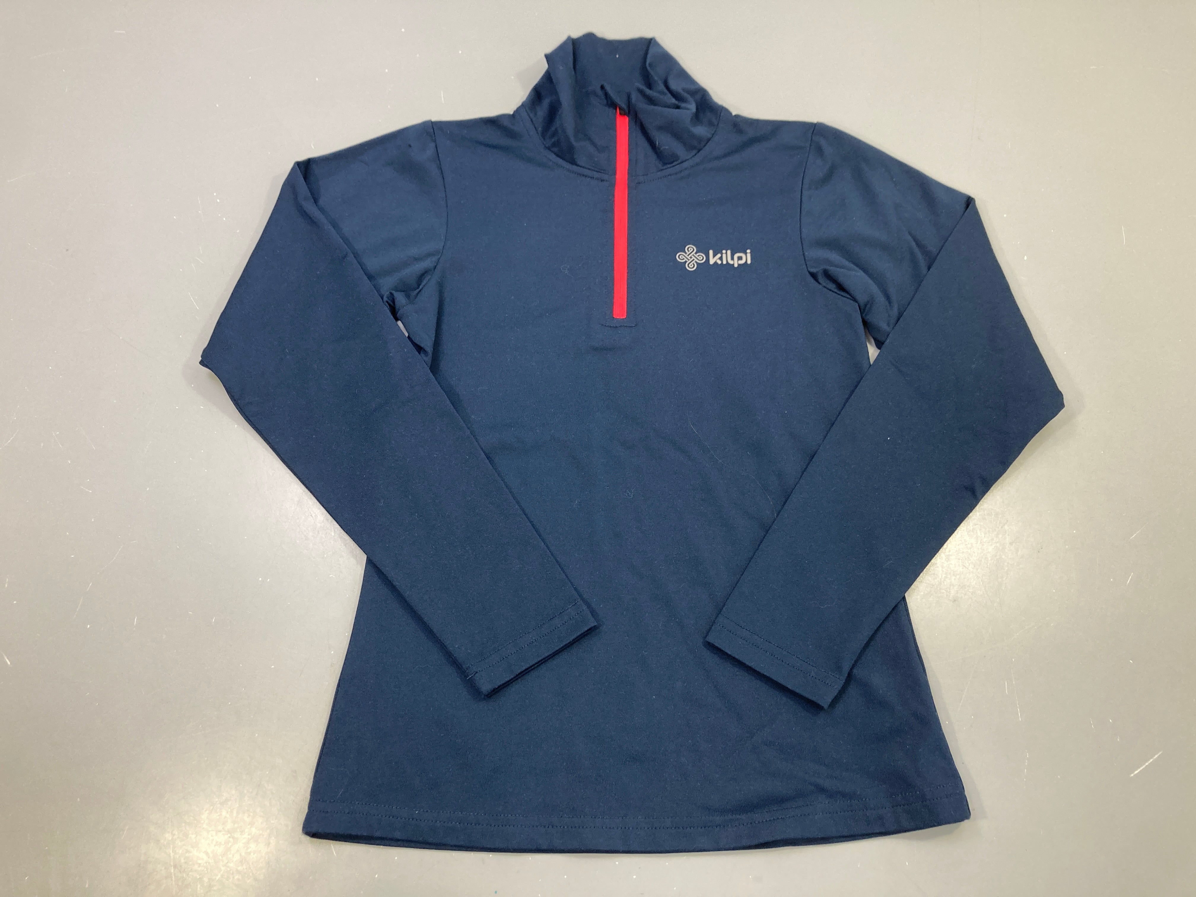 T-shirt m.l col montant bleu marine, zip rouge, sport, Kilpi
