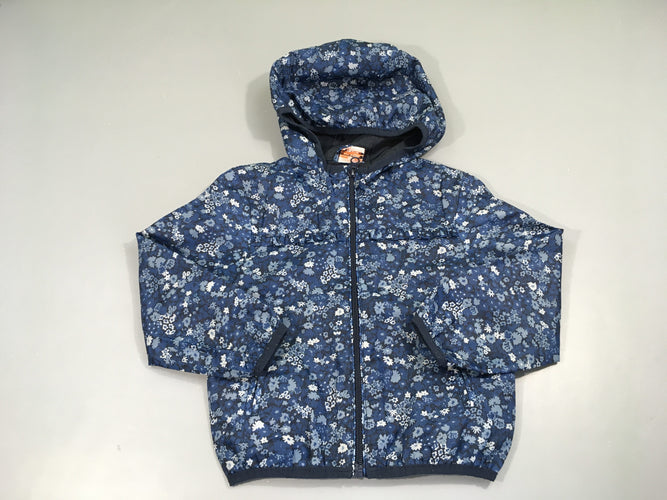 Veste légère zippée bleue fleurie froufrous à capuche, moins cher chez Petit Kiwi