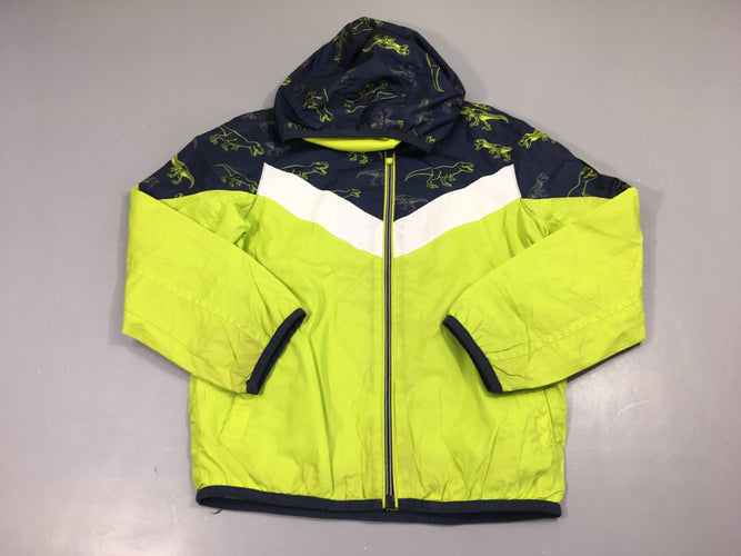 Veste légère zippée vert anis/bleu foncé dinos à capuche, moins cher chez Petit Kiwi