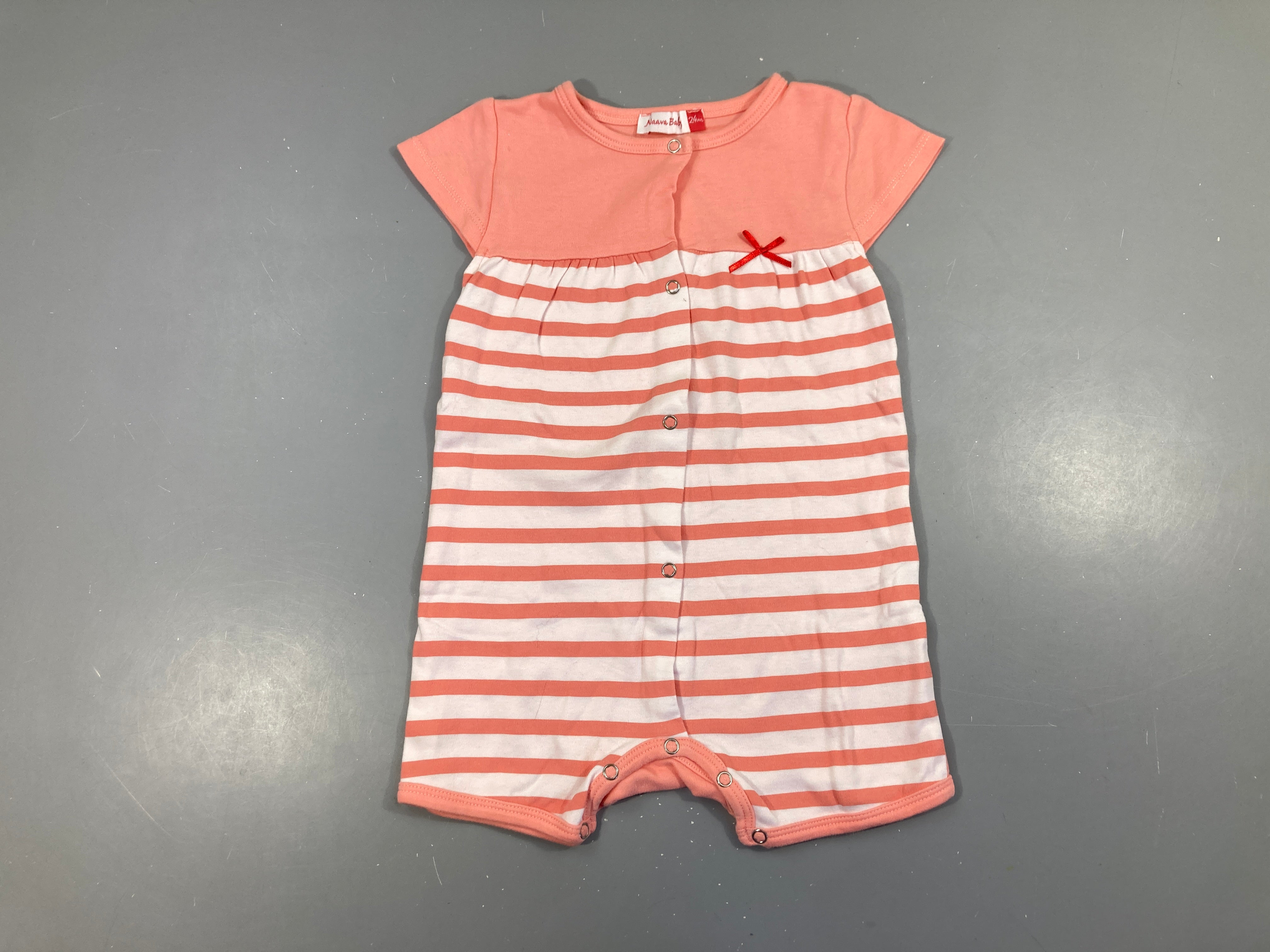 Combishort jersey m.c saumon rayé blanc noeud