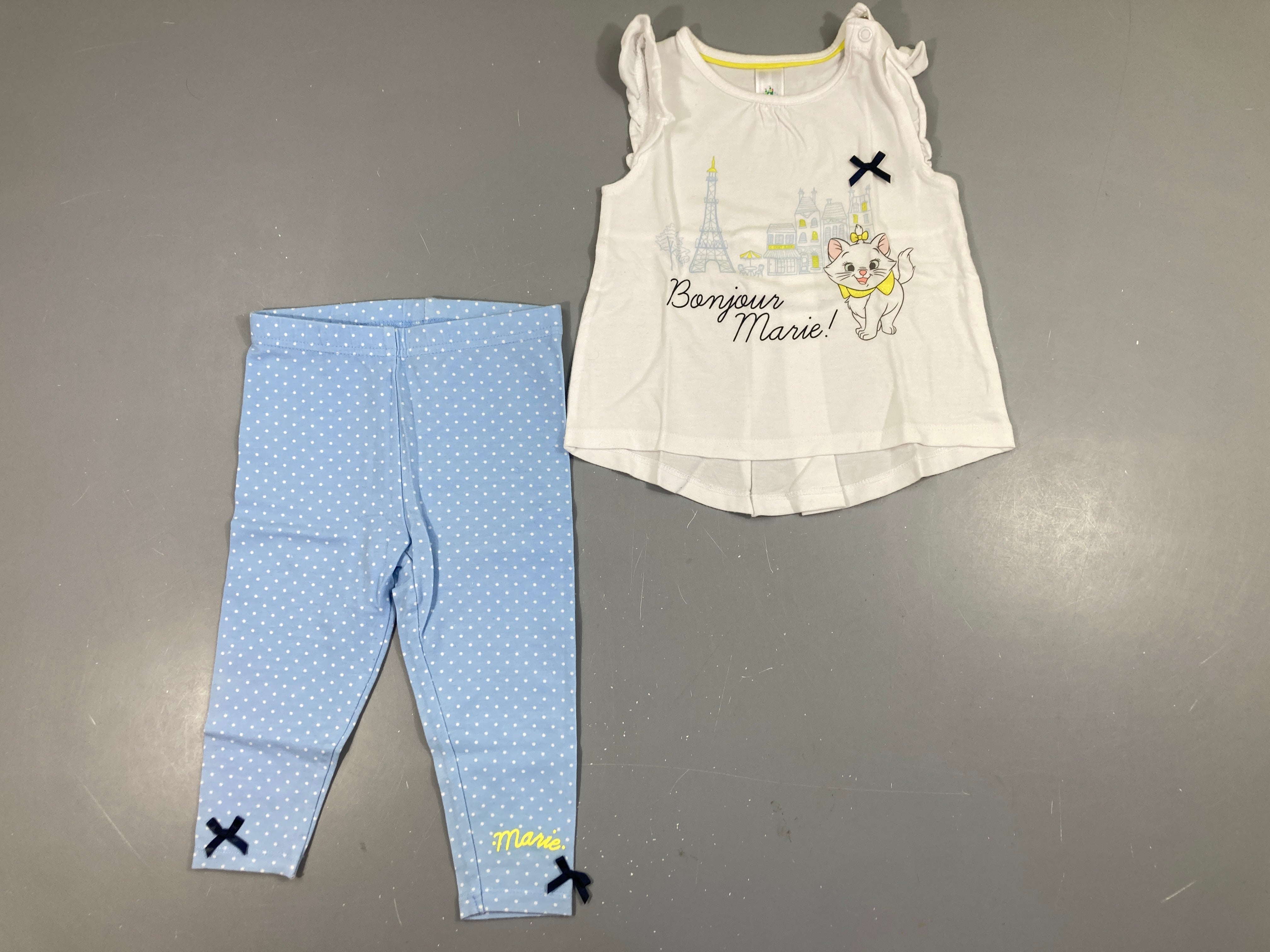 T-shirt m.c blanc Marie aristochats + legging bleu pois