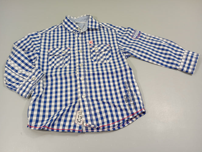 Chemise m.l à carreaux bleu et blanc, moins cher chez Petit Kiwi