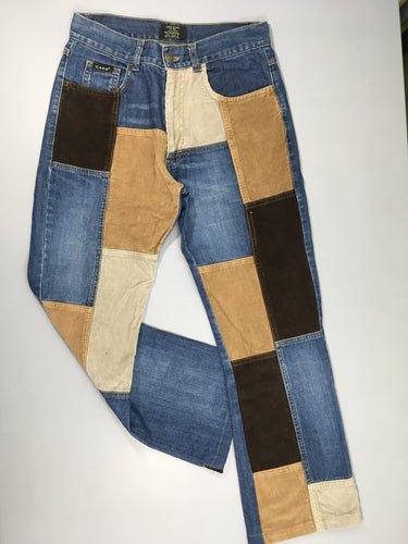 Jeans  patchwork velours-Légères taches poches, moins cher chez Petit Kiwi