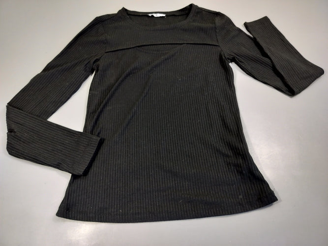 T-shirt m.l noir côtelé, , fente sur le devant., moins cher chez Petit Kiwi