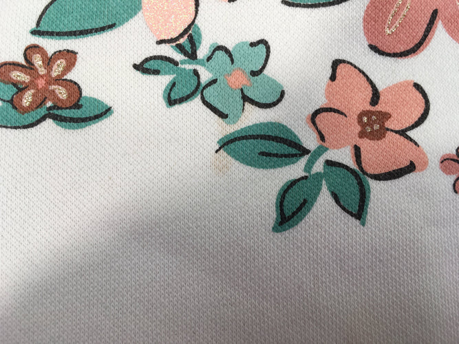 Sweat blanc fleurs au col et aux manches, légère tache, moins cher chez Petit Kiwi