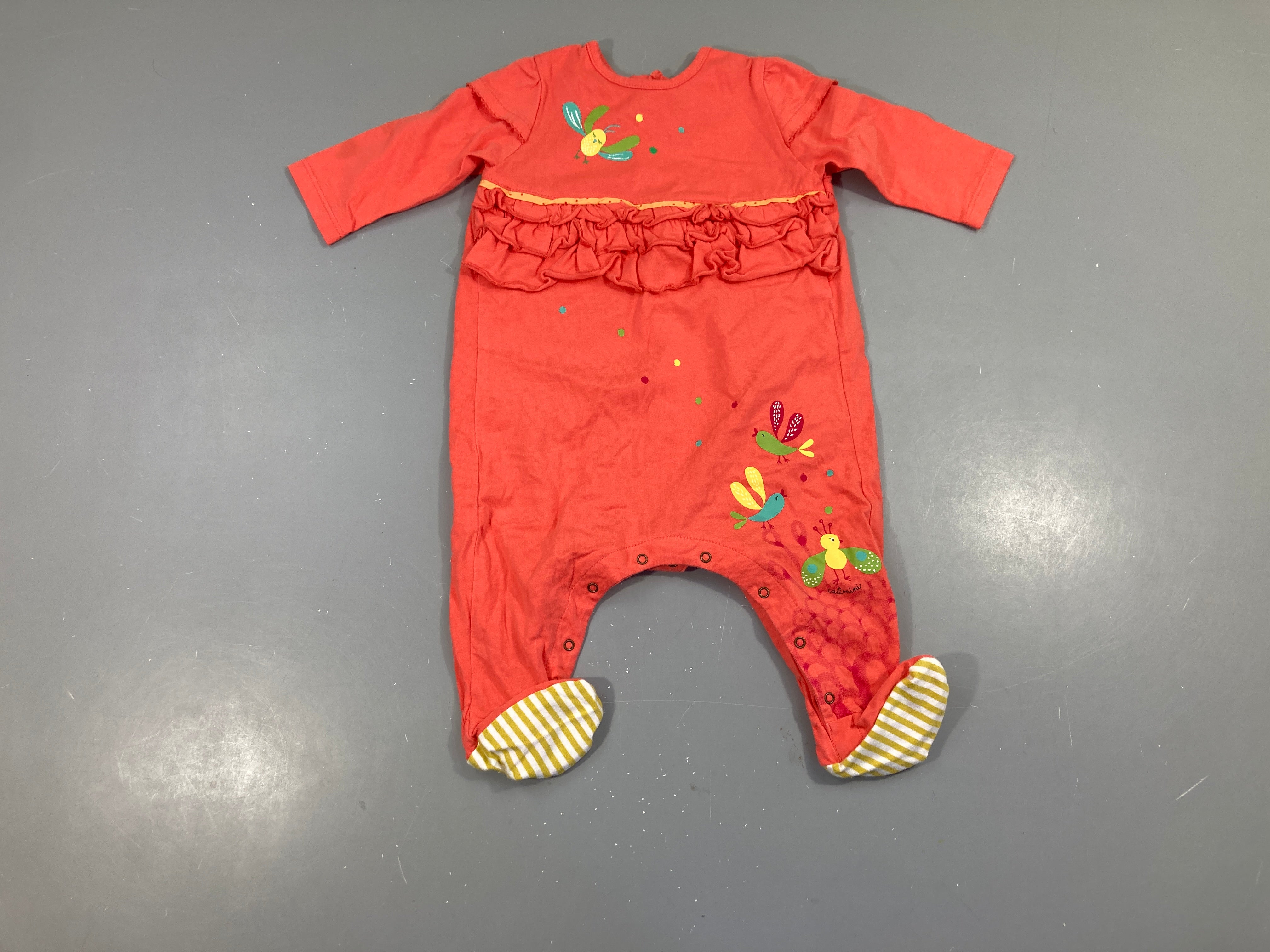 Pyjama jersey rose/corail oiseau froufrous
