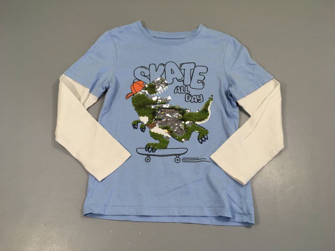 T-shirt m.l bleu skate dinosaure sequins réversibles, moins cher chez Petit Kiwi