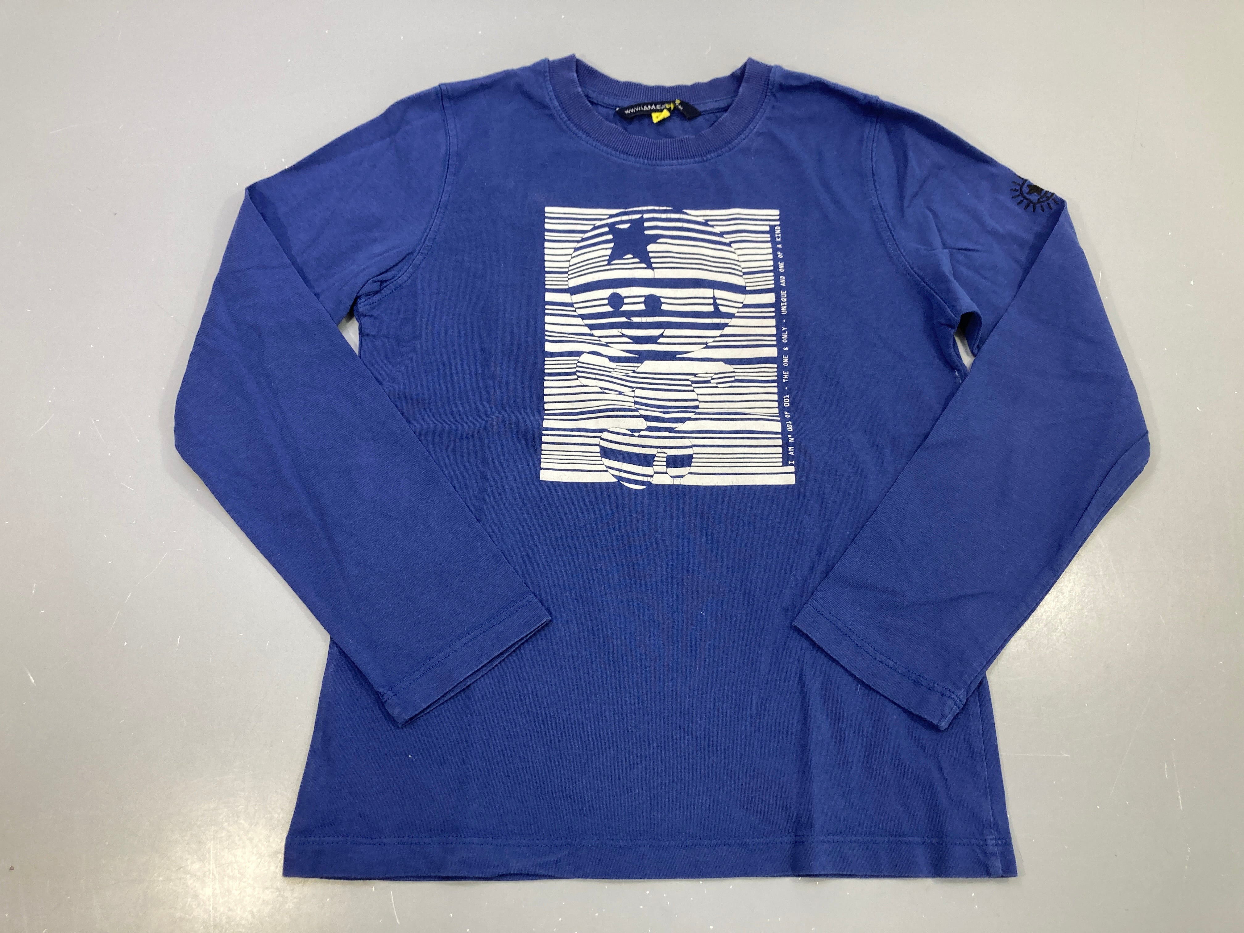 T-shirt m.l bleu roi imprimé personnage rayé blanc, I AM