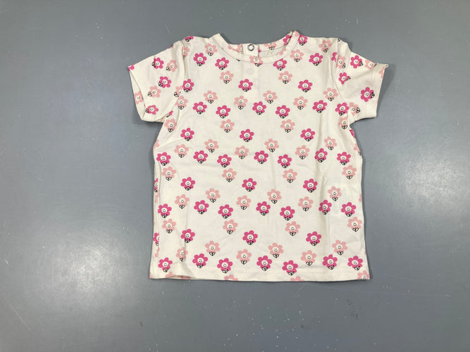 T-shirt m.c blanc fleuri rose, moins cher chez Petit Kiwi