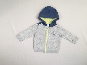 Sweat zippéà capuche gris chiné Hello