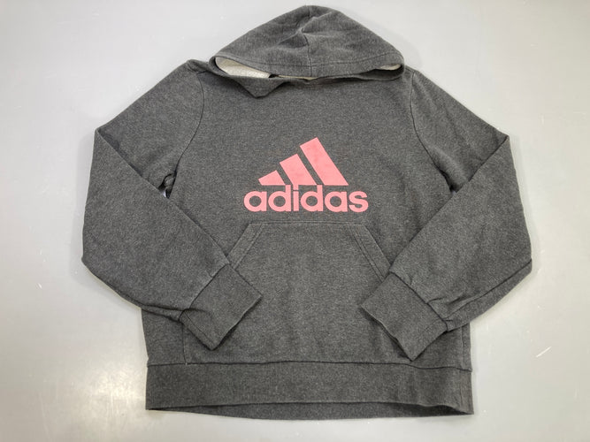 Sweat capuche gris chiné logo rose, poche kangourou, moins cher chez Petit Kiwi