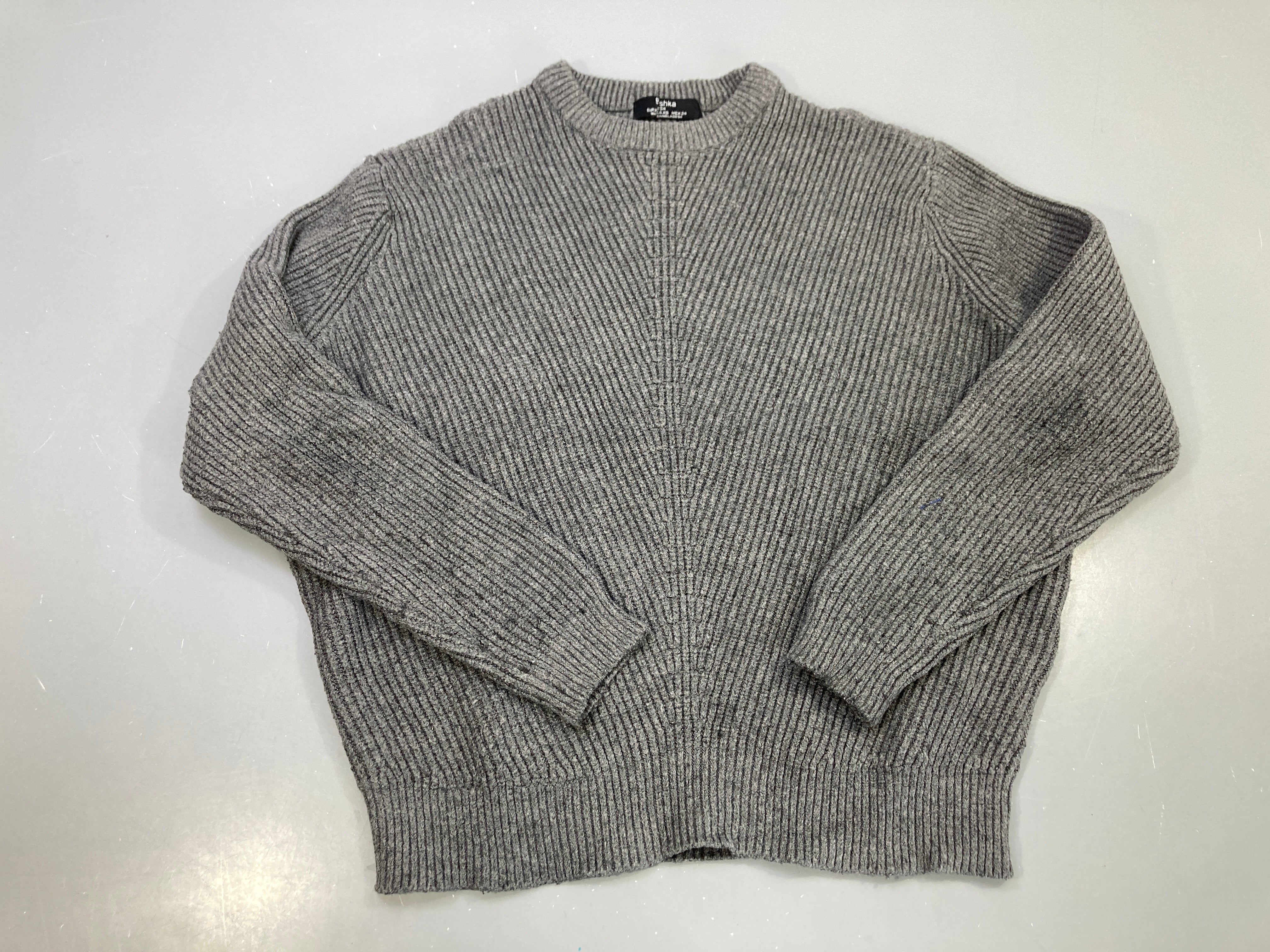 Pull gris chiné grosse maille côtelée