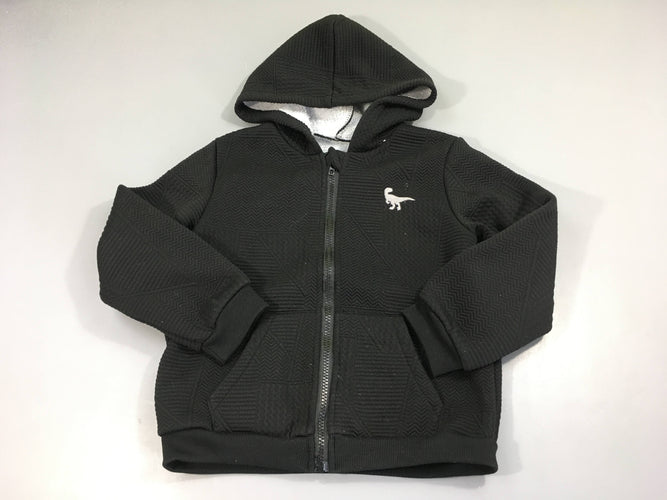 Sweat zippé texturé noir dino à capuche doublé peluche, moins cher chez Petit Kiwi