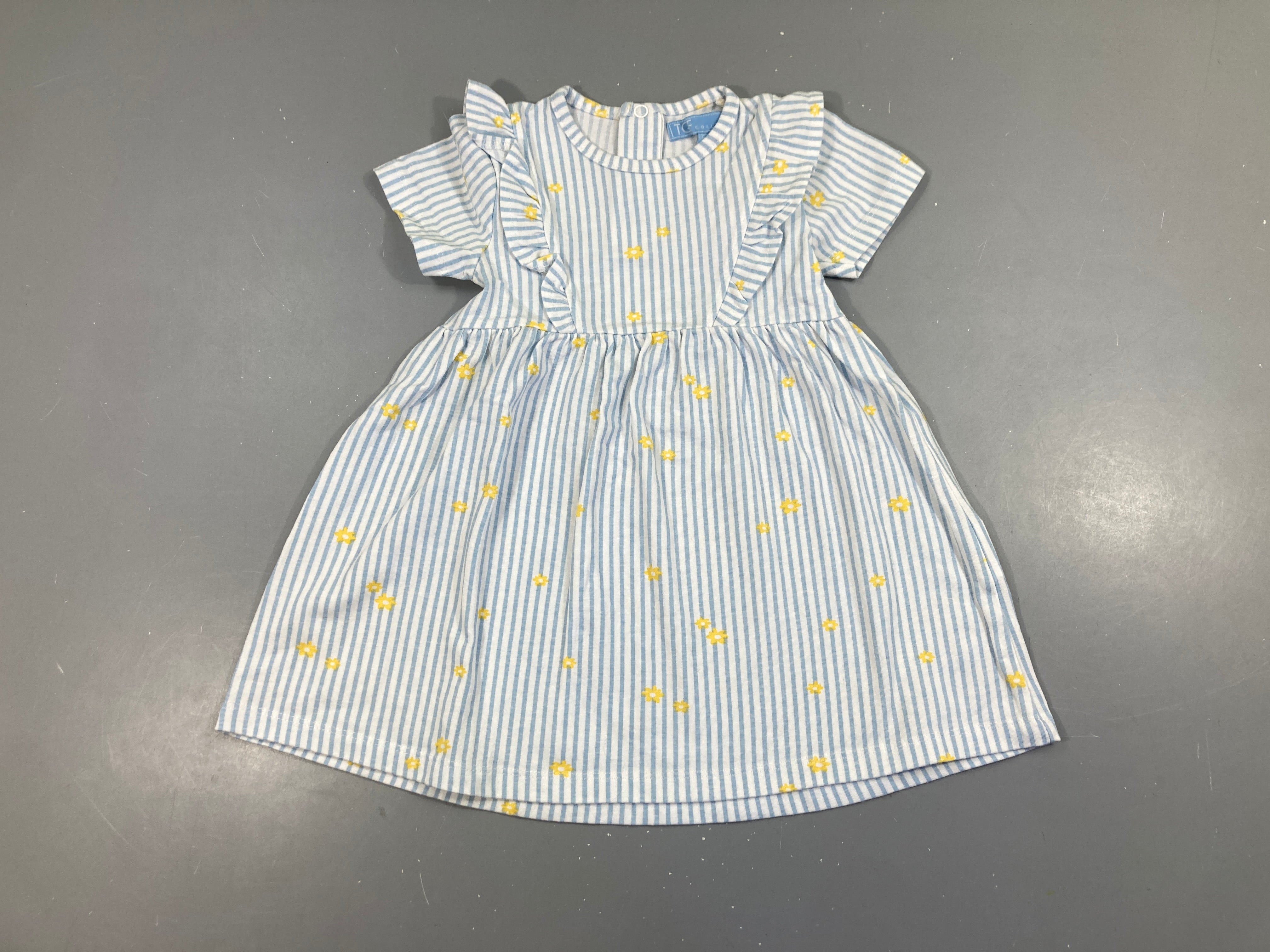 Robe m.c jersey blanc ligné bleu fleurs