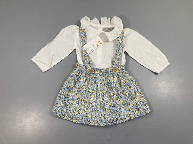 NEUF blouse m.l blanche + jupe à bretelles fleurie liberty, moins cher chez Petit Kiwi