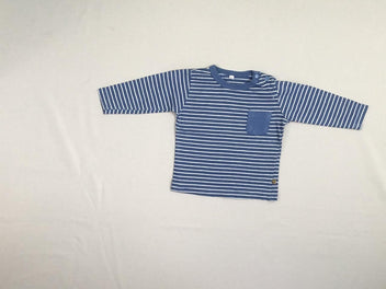 T-shirt m.l bleu rayé blanc poche