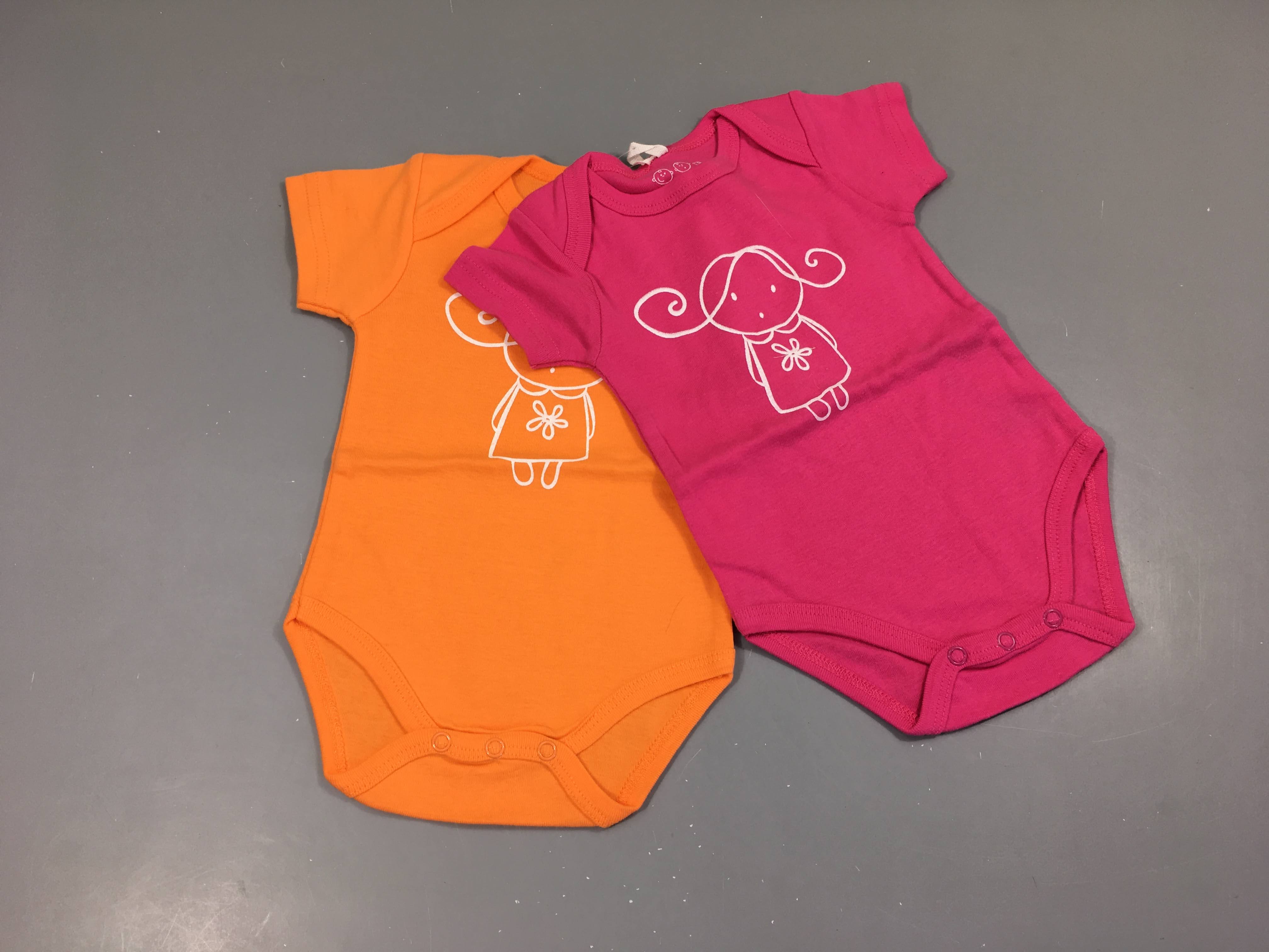 NEUF Lot de 2 bodies m.c rose/orange fille