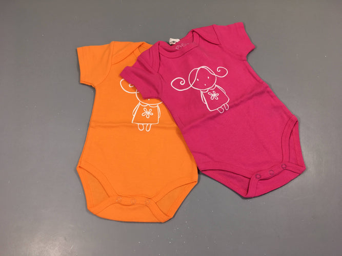 NEUF Lot de 2 bodies m.c rose/orange fille, moins cher chez Petit Kiwi