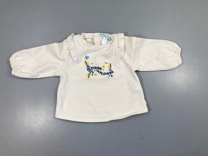 Sweat blanc flower broderies, moins cher chez Petit Kiwi
