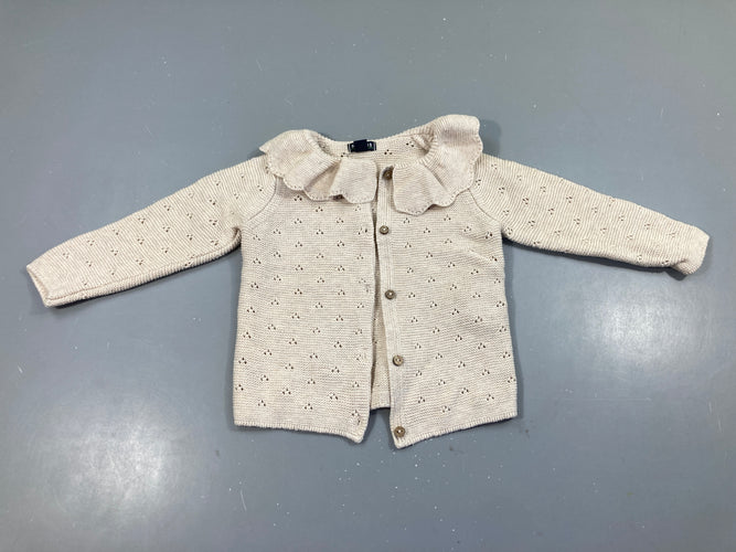 Gilet beige ajouré col, moins cher chez Petit Kiwi