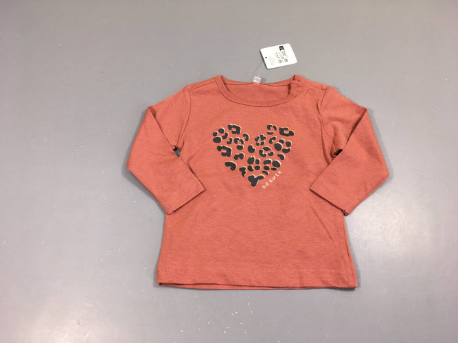 NEUF T-shirt m.l vieux rose coeur léopard, moins cher chez Petit Kiwi