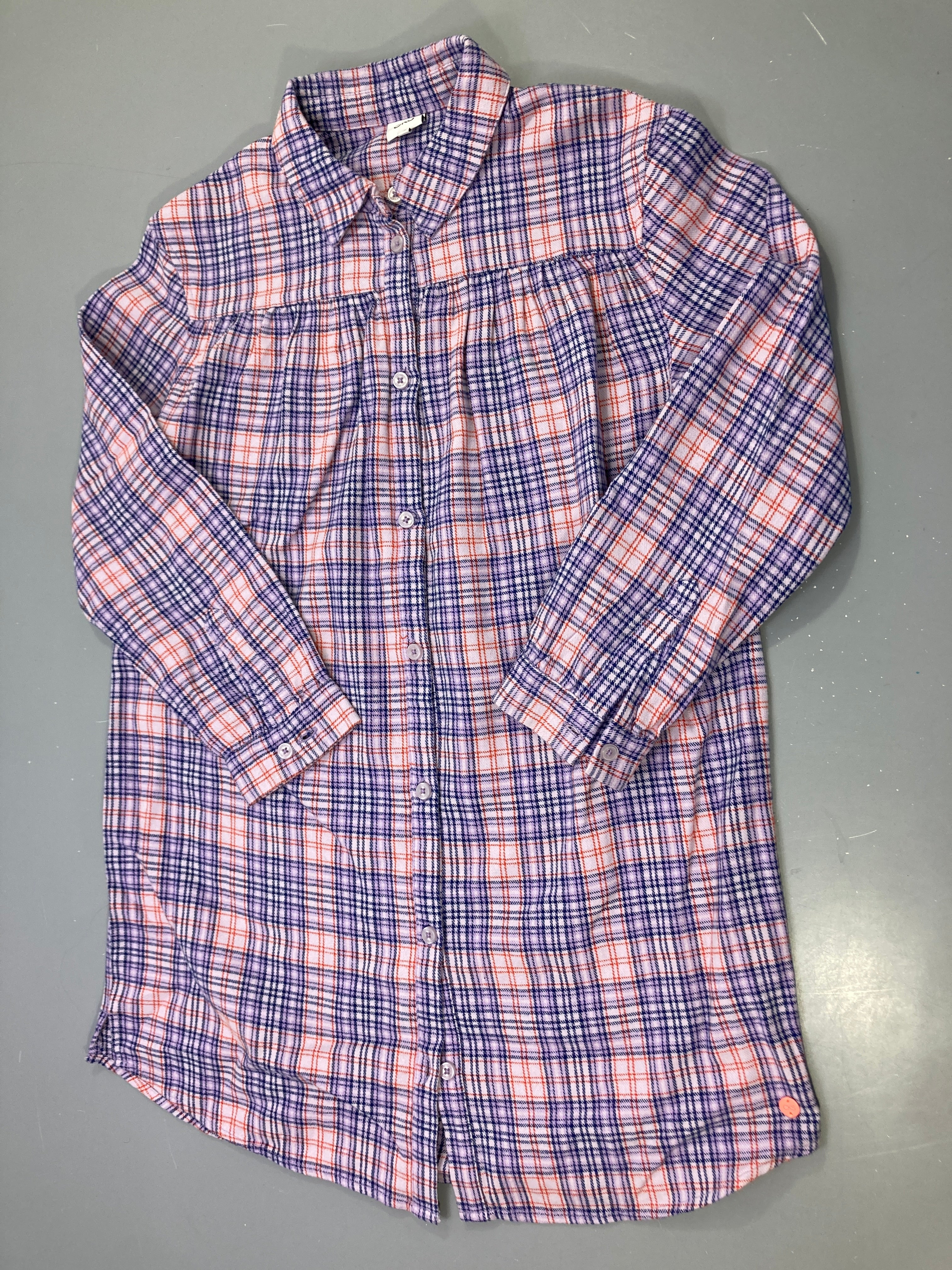 Robe m.l lilas carreaux bleu marine et corail flanelle, style chemise