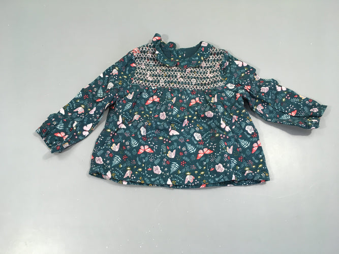 Blouse m.l vert foncé s.mockée motifs fleurs papillons col, moins cher chez Petit Kiwi