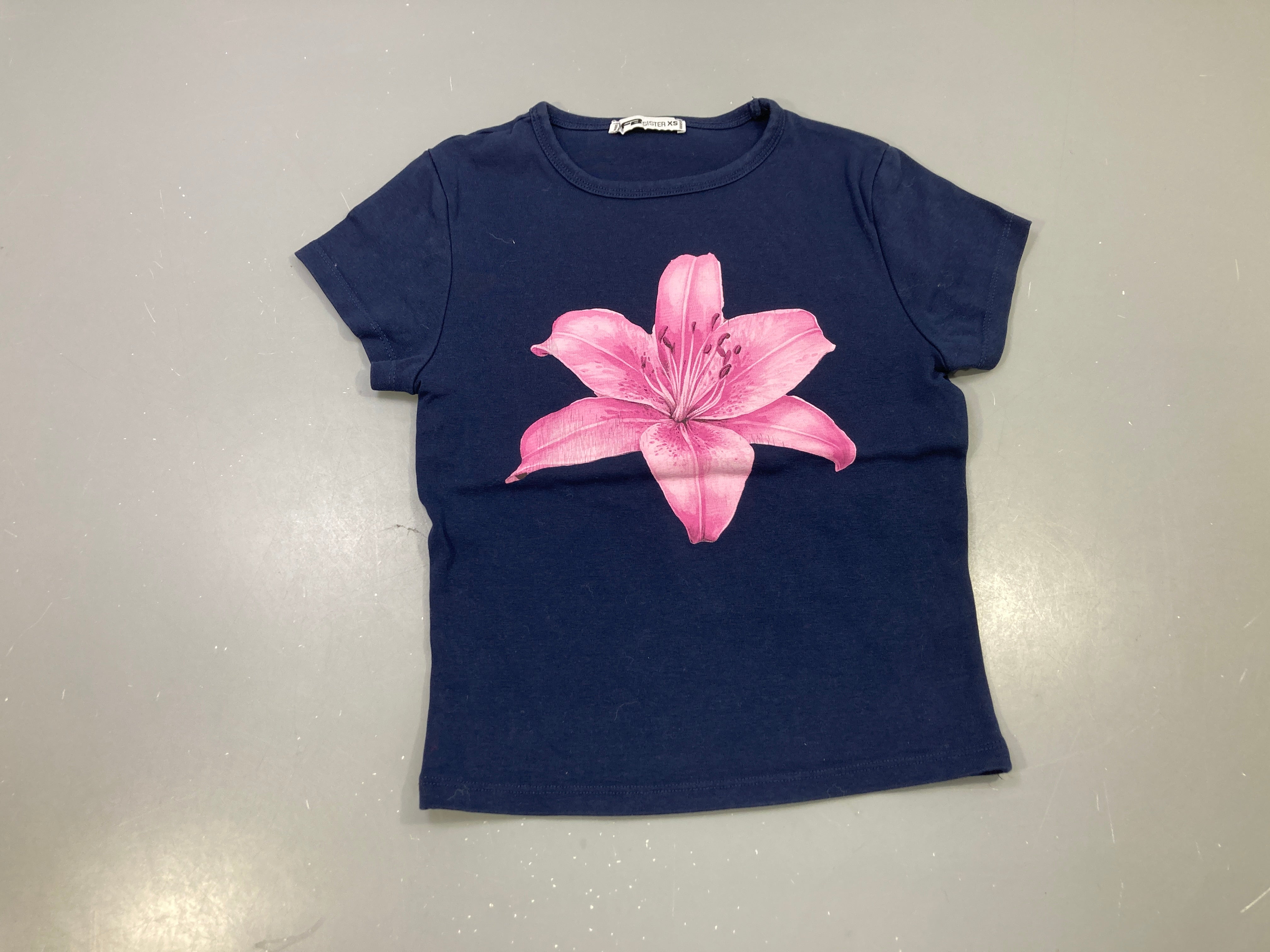 T-shirt m.c bleu marine imprimé fleur de lys rose, FB Sister