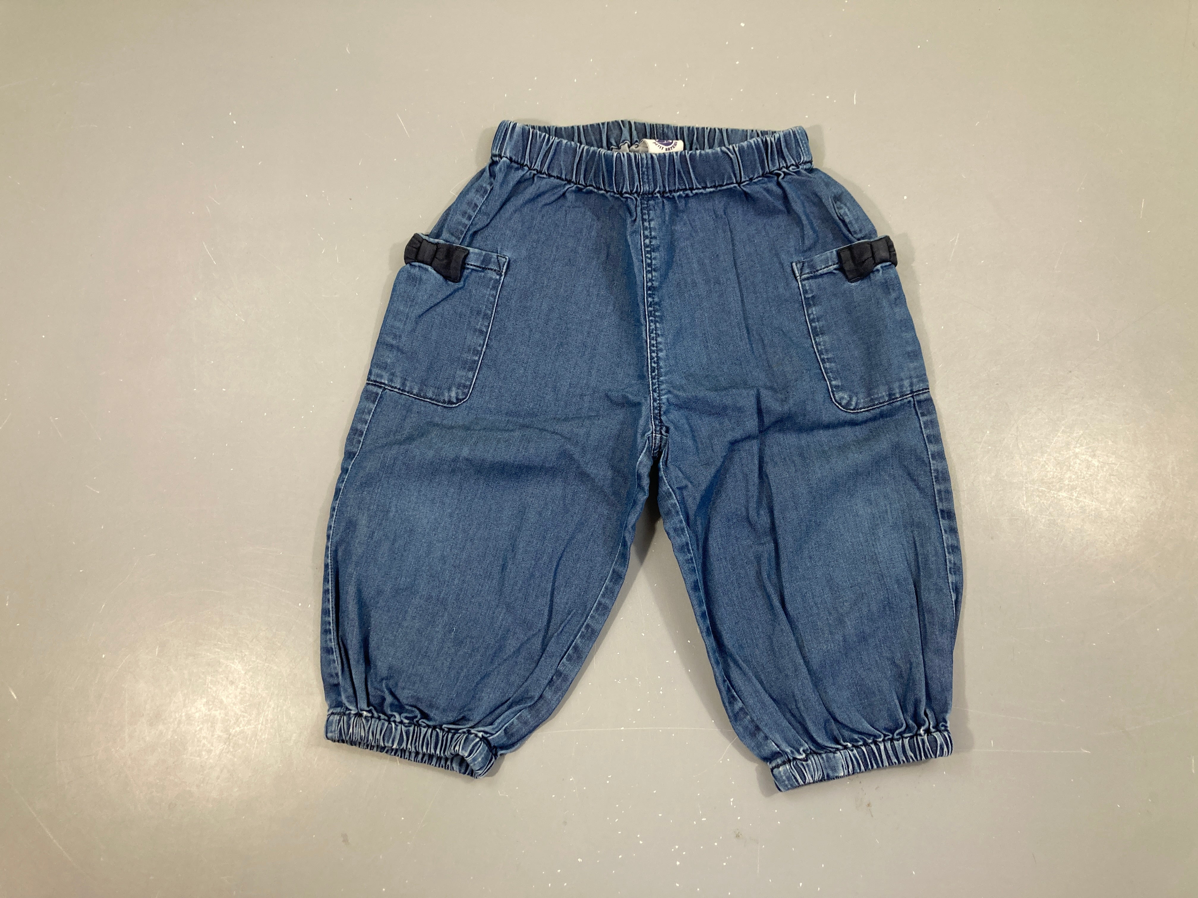 Pantalon denim ample taille et chevilles élastiques