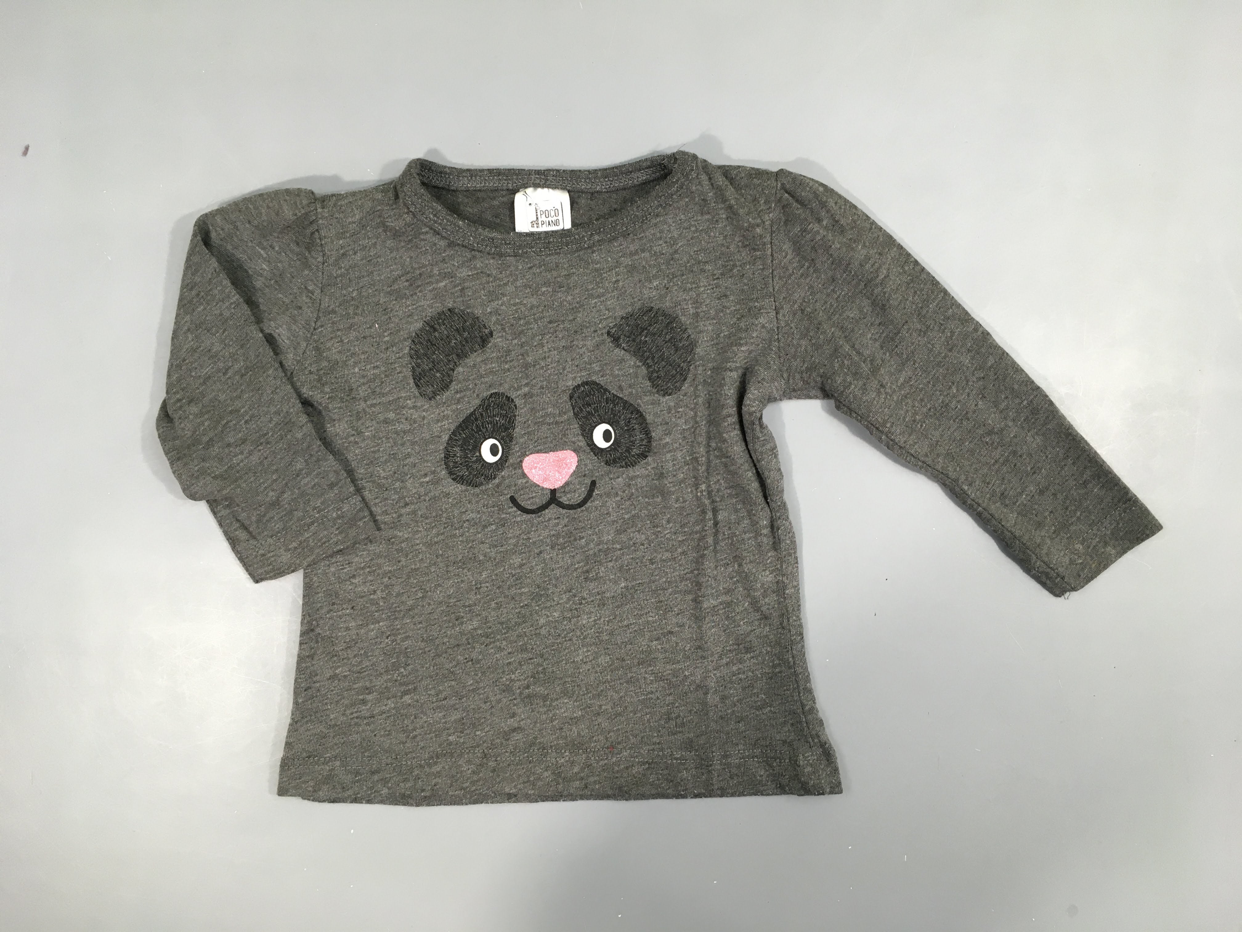 T-shirt m.l gris chiné  tête de panda 69% polyester 31% coton