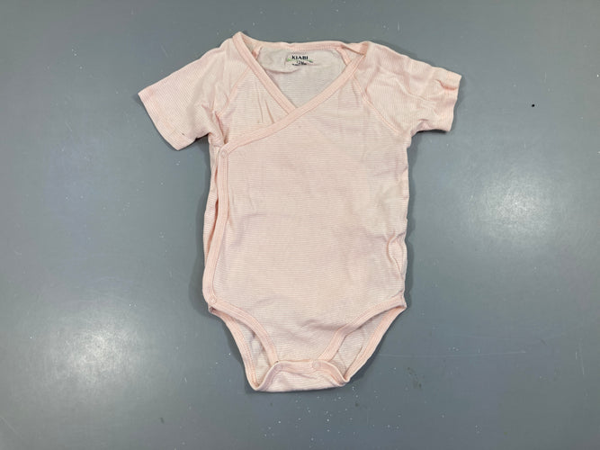 Body m.c croisé surle devant blanc rayé rose, moins cher chez Petit Kiwi