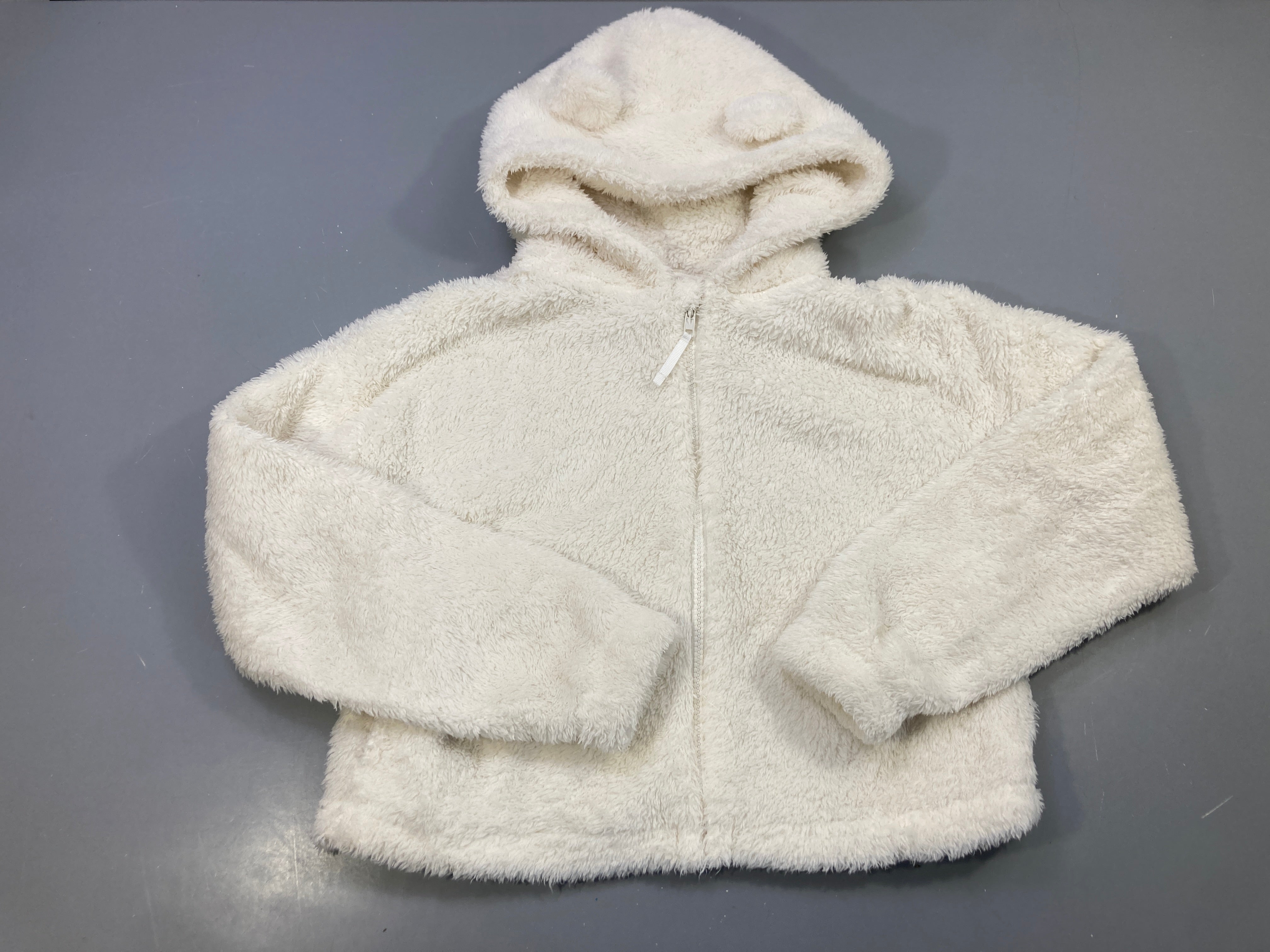 Veste zippée capuche écru sherpa, oreilles