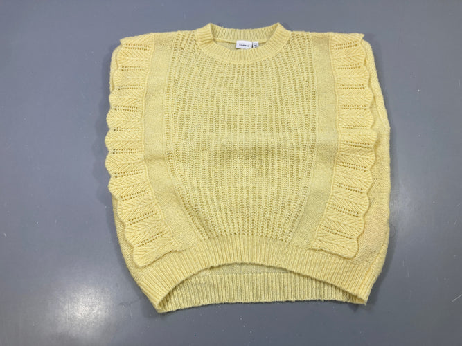 Pull s.m jaune pâle maille ajourée, volants, moins cher chez Petit Kiwi