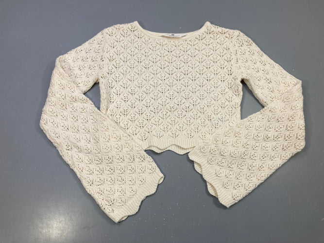 Pull court écru maille ajourée, bords festonnés, moins cher chez Petit Kiwi