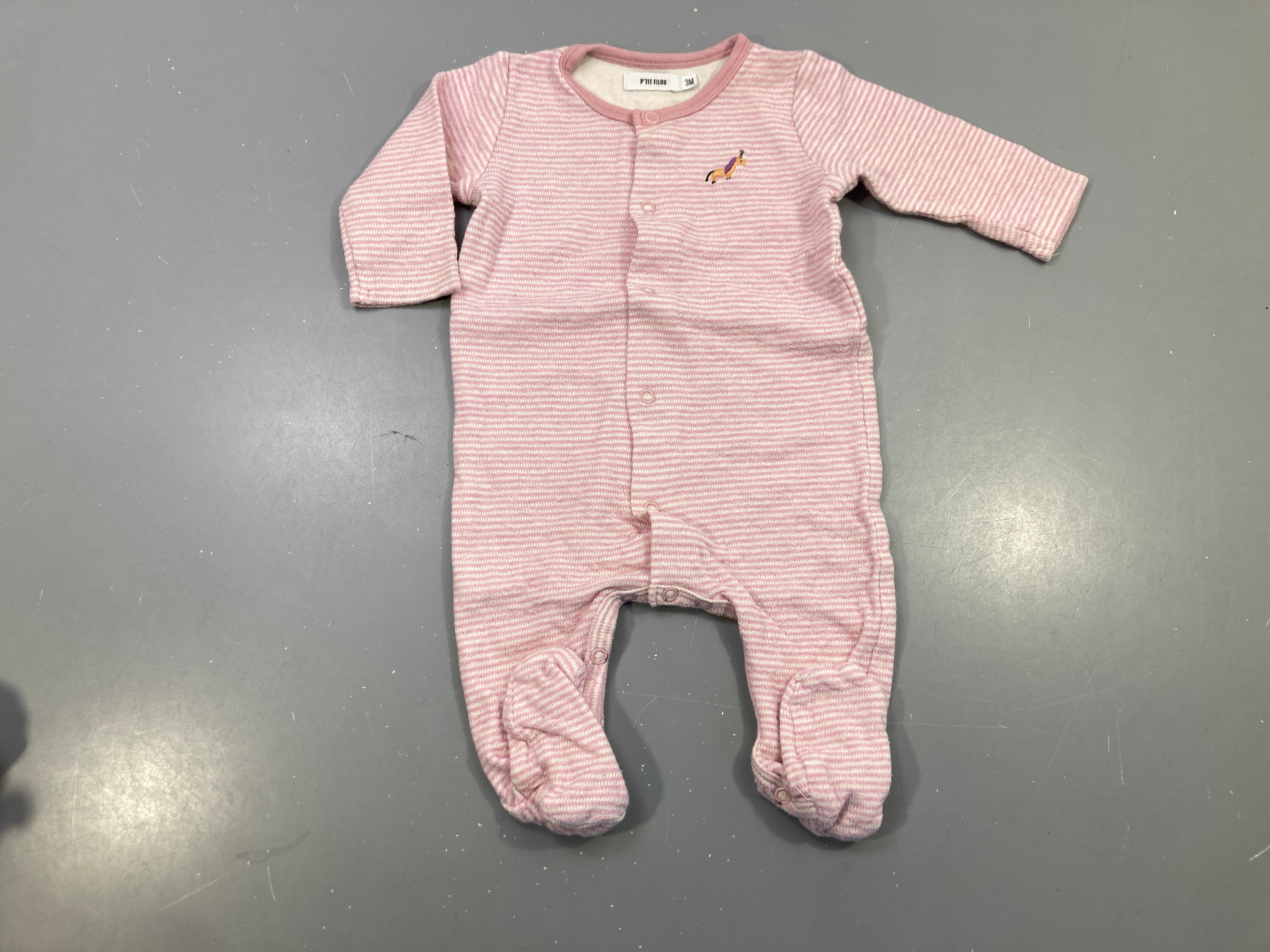 Pyjama éponge blanc rayé rose, licorne