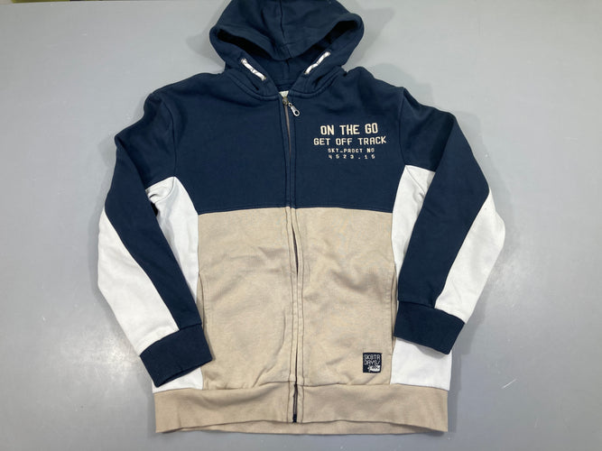 Sweat zippéà capuche bleu marine/beige/blanc, moins cher chez Petit Kiwi