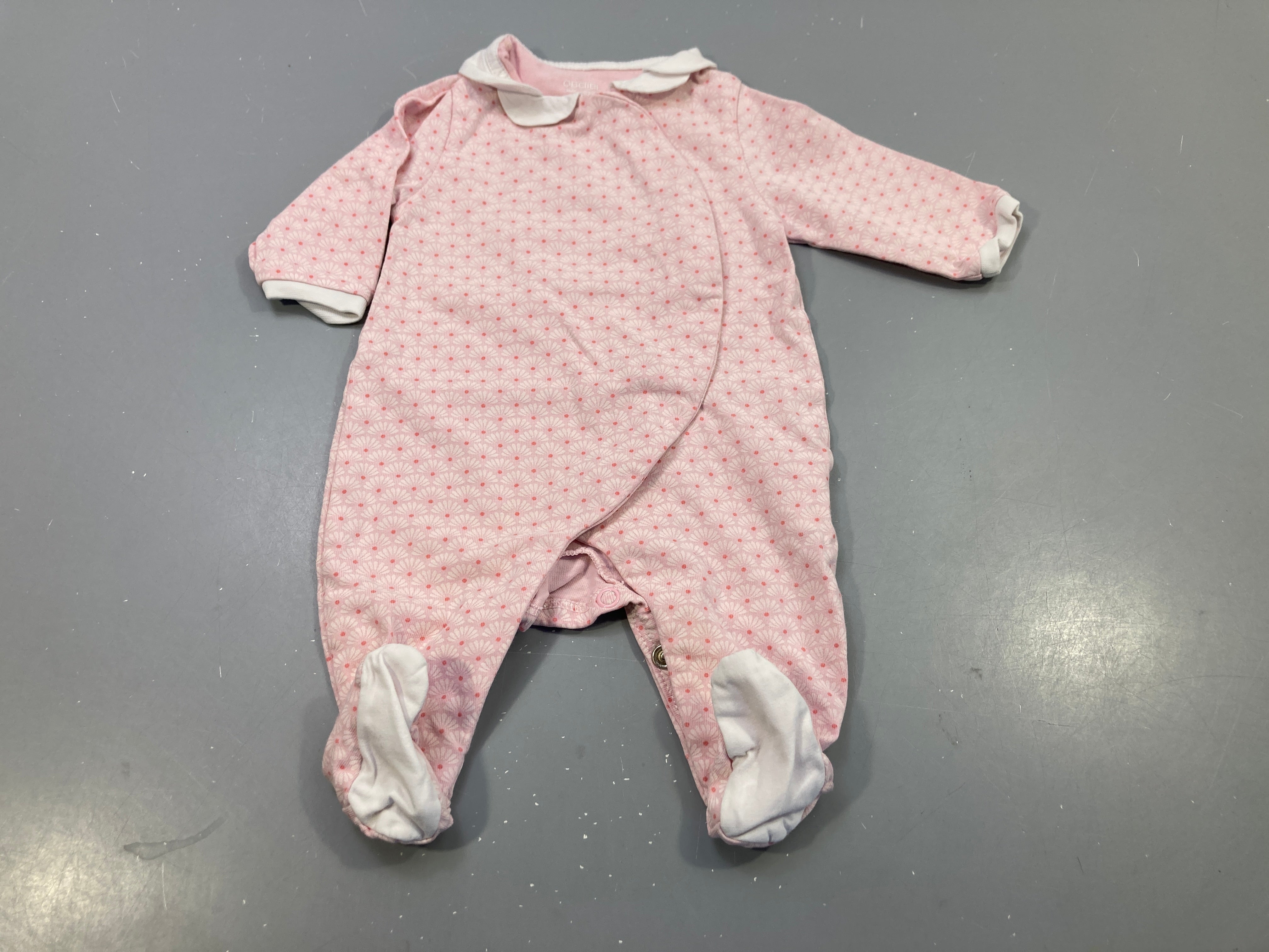 Pyjama jersey  rose clair à motifs, petit col blanc