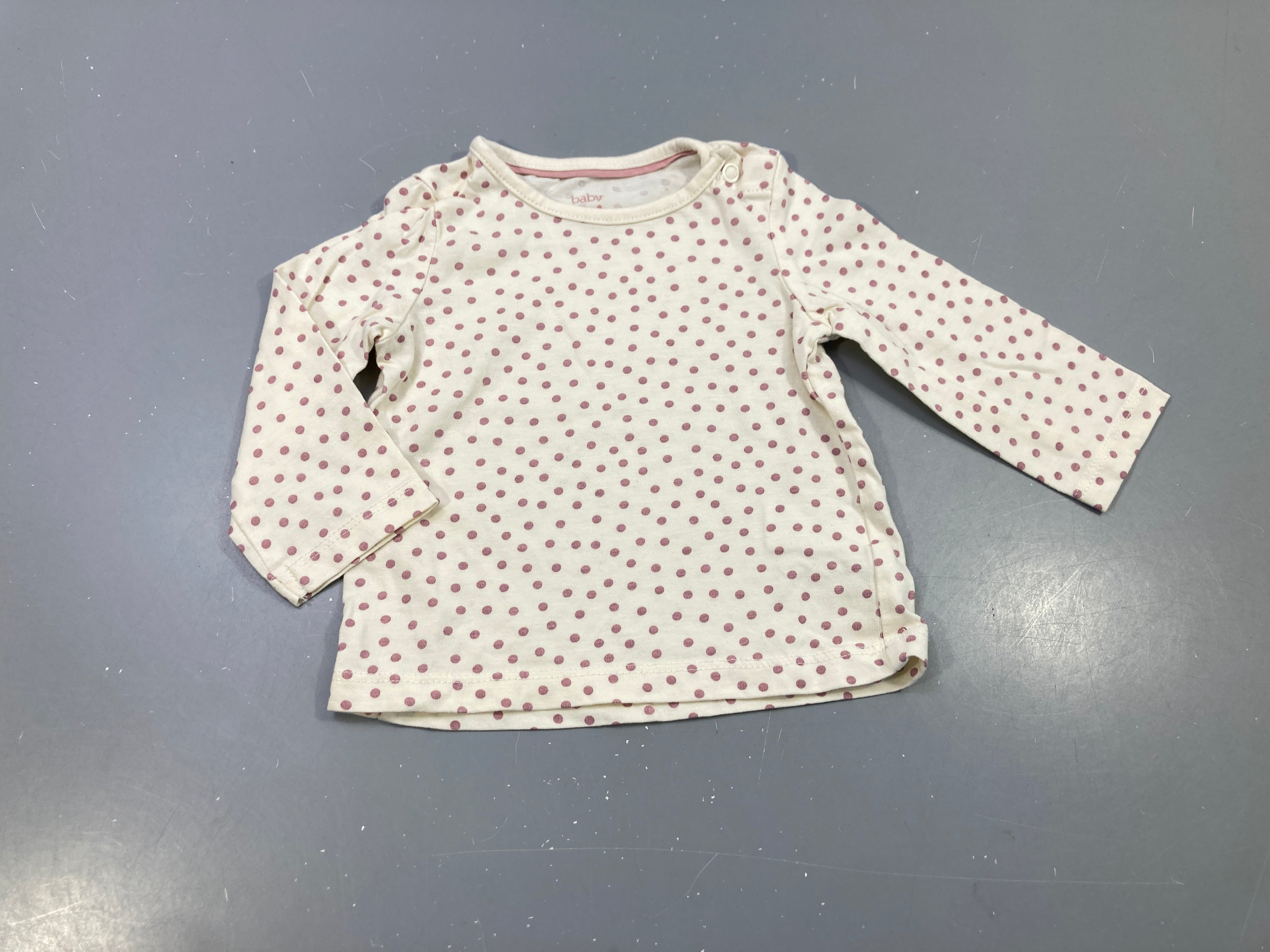 T-shirt m.l blanc à pois mauve clair