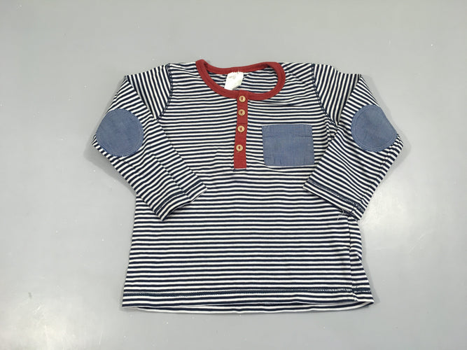 T-shirt m.l blanc rayé bleu foncé bordeau col boutons, moins cher chez Petit Kiwi