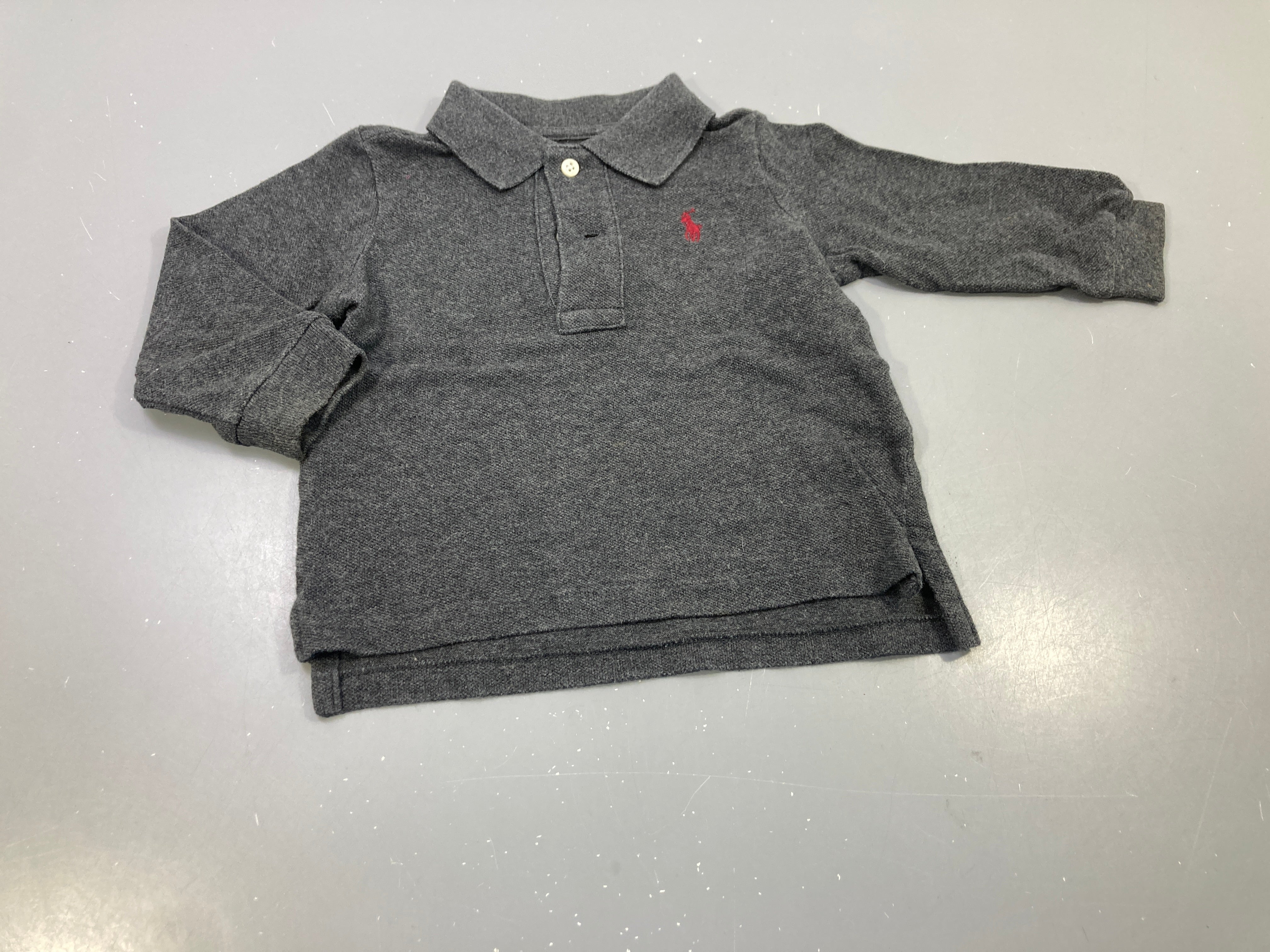 Polo ml  gris, sigle Ralph Loren bordeaux