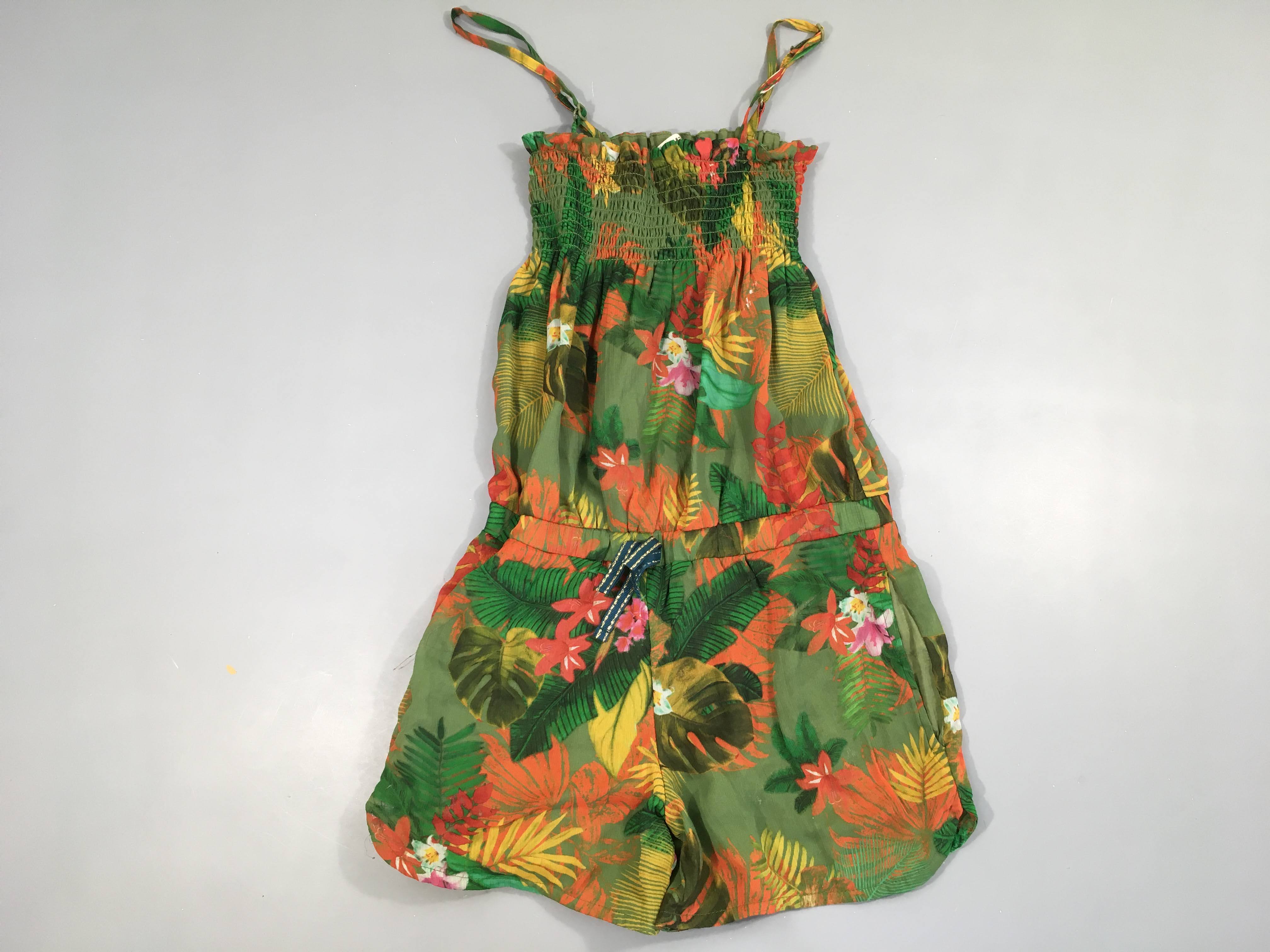 Combishort fines bretelles voile vert fleurs