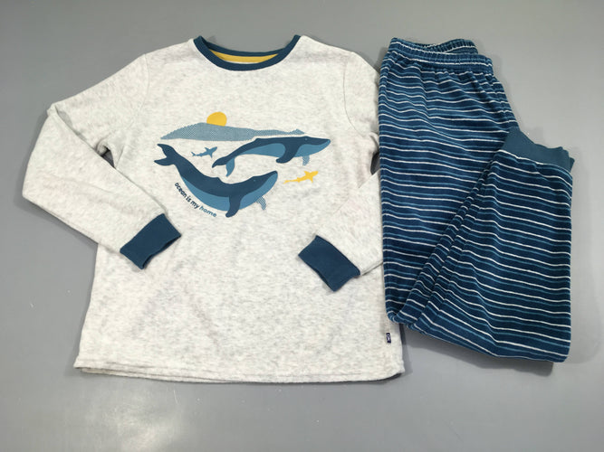 Pyjama 2pcs velours gris clair baleines, moins cher chez Petit Kiwi