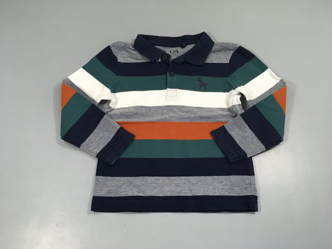 Polo ml rayé bleu/blanc/vert dino, moins cher chez Petit Kiwi