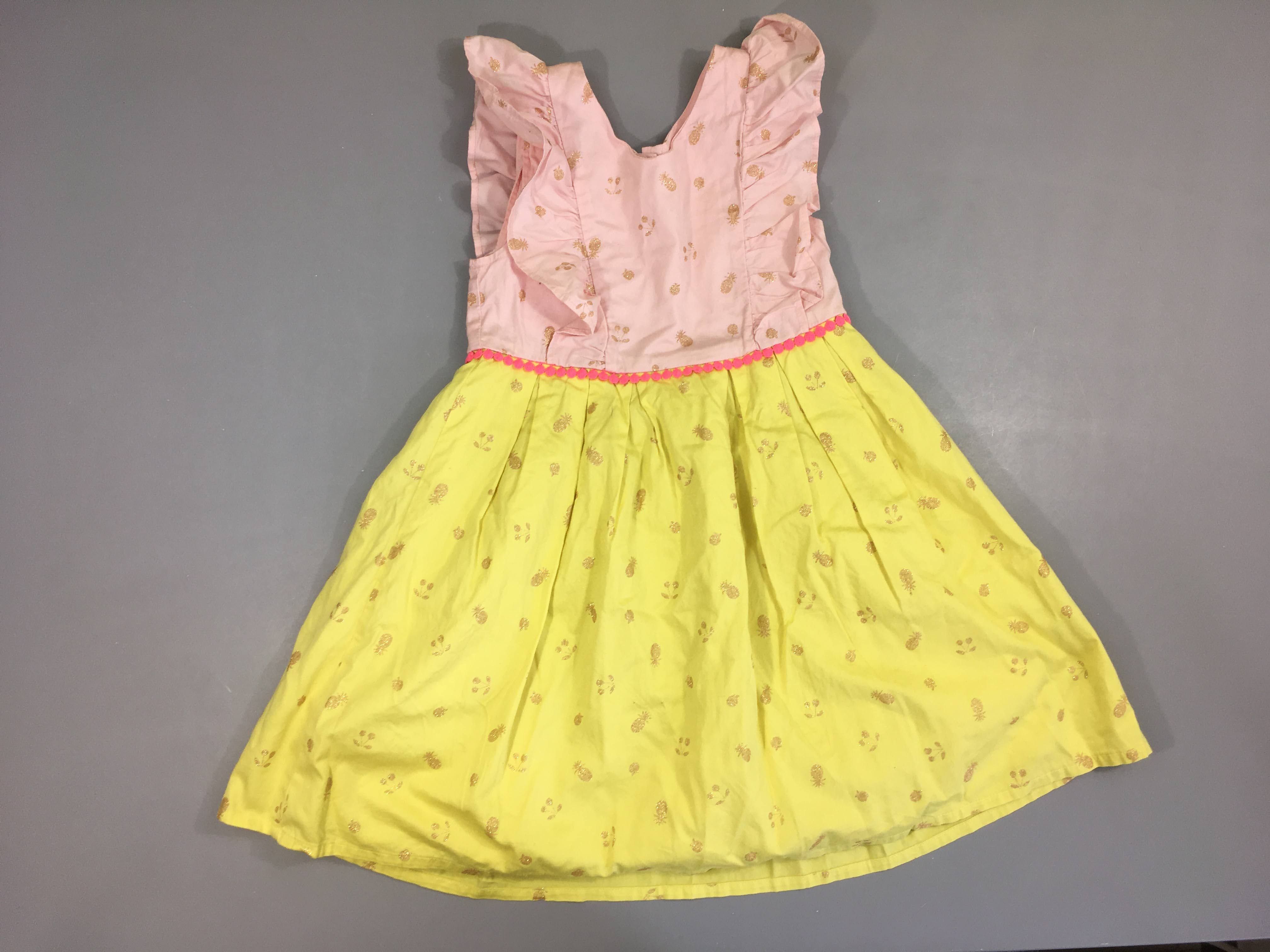 Robe m.c jaune/rose ananas dorés