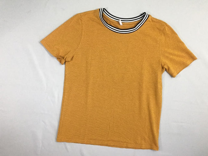 T-shirt m.c texturé jaune rayé doré col blanc rayé noir, moins cher chez Petit Kiwi