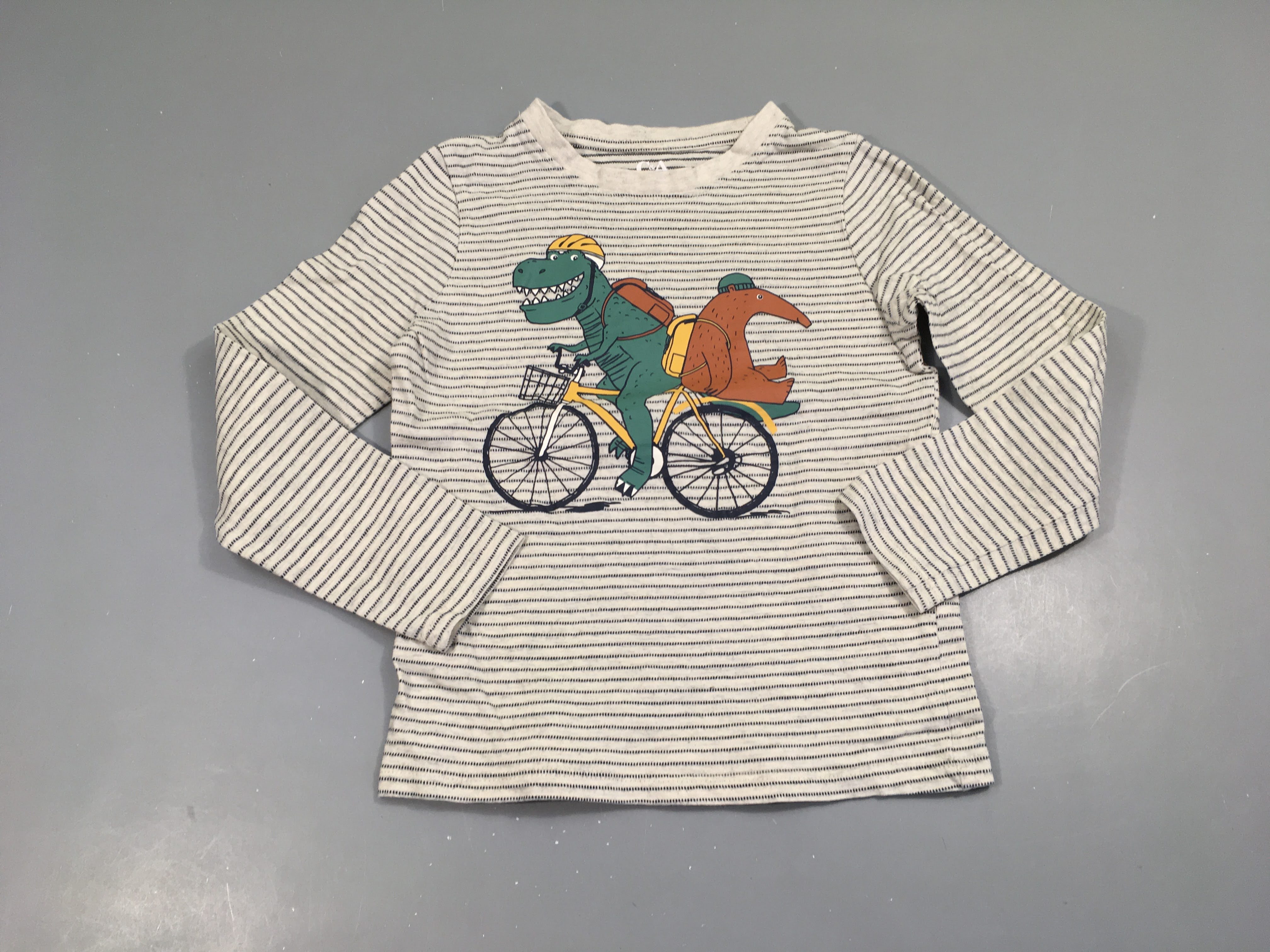 T-shirt m.l écru rayé bleu dino vélo