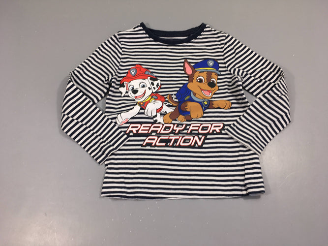 T-shirt m.l blanc rayé bleu foncé Pat'patrouille, moins cher chez Petit Kiwi