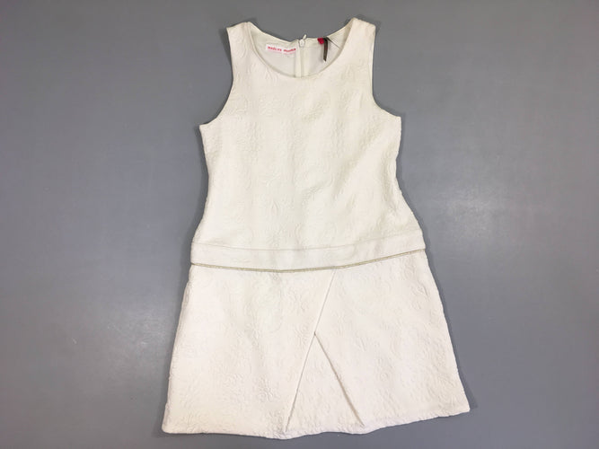 Robe s.m molleton blanc tetxturé fleurs, petite tache à l'arrière, moins cher chez Petit Kiwi