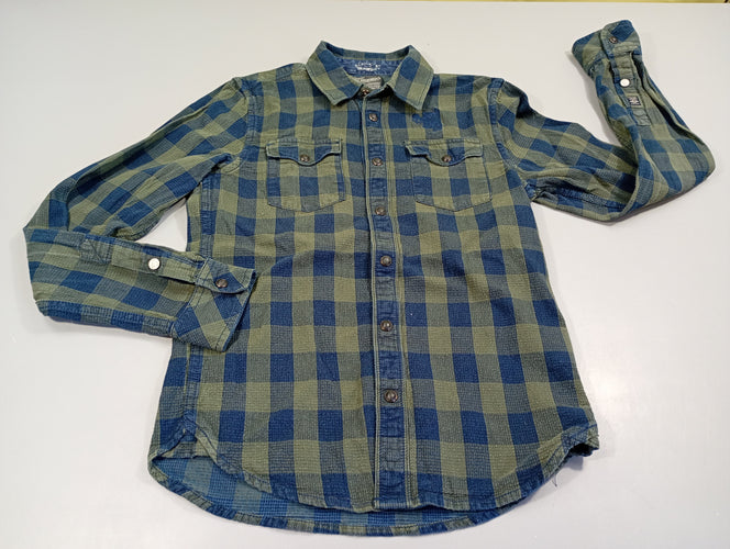 Chemise m.l texturée à carreaux vert et bleu marine, moins cher chez Petit Kiwi